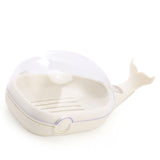 Soap Box Double Layer Cute Cartoon Whale Shape Waterproof Drainage Soap Container with Flip Lid for Bathroom White - 45-Degree Angle