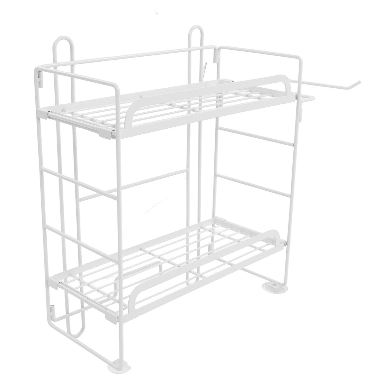 Toilet Storage Shelves Iron Wall Mounted 2 Layers Foldable Grid Home Decoration with Hooks for Bathroom White