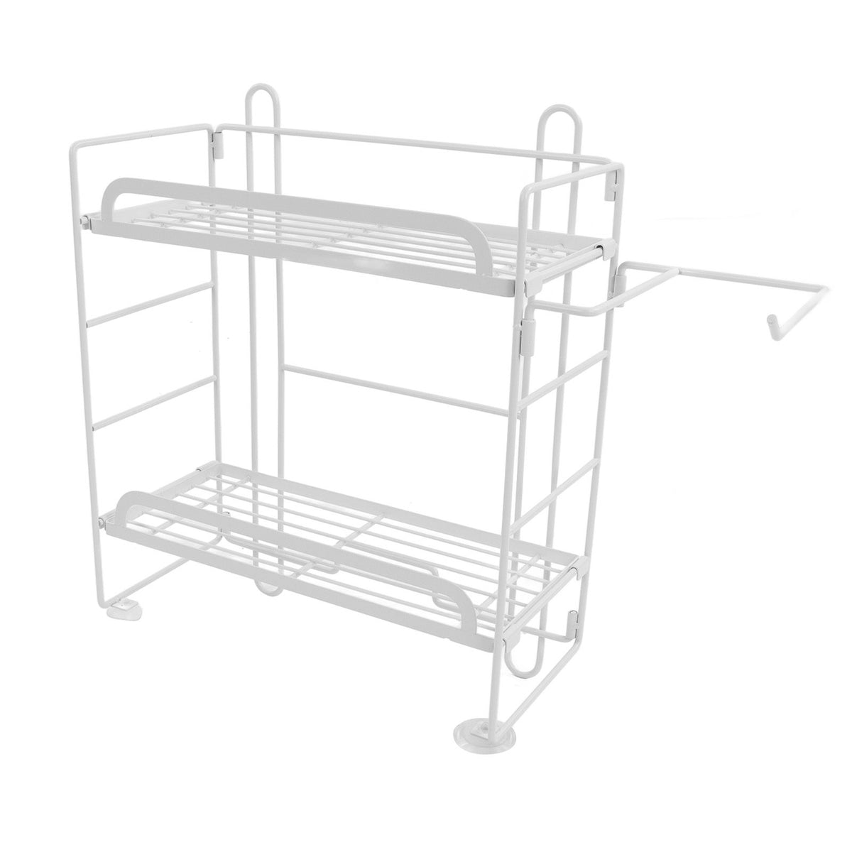 Toilet Storage Shelves Iron Wall Mounted 2 Layers Foldable Grid Home Decoration with Hooks for Bathroom White