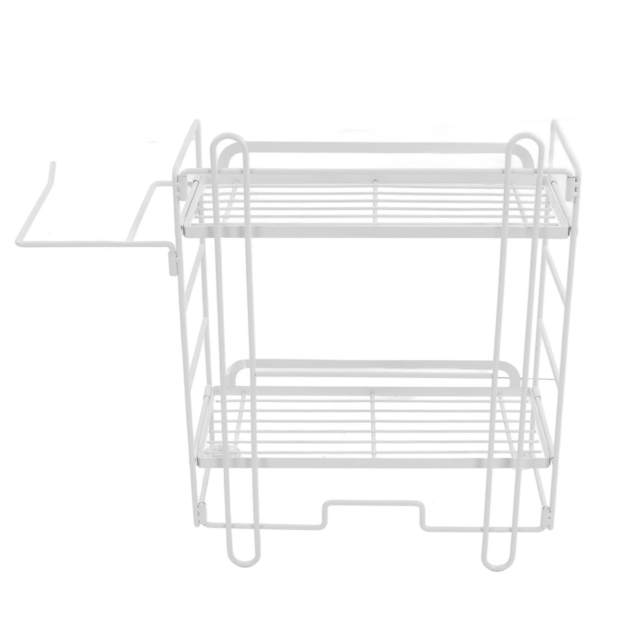 Toilet Storage Shelves Iron Wall Mounted 2 Layers Foldable Grid Home Decoration with Hooks for Bathroom White