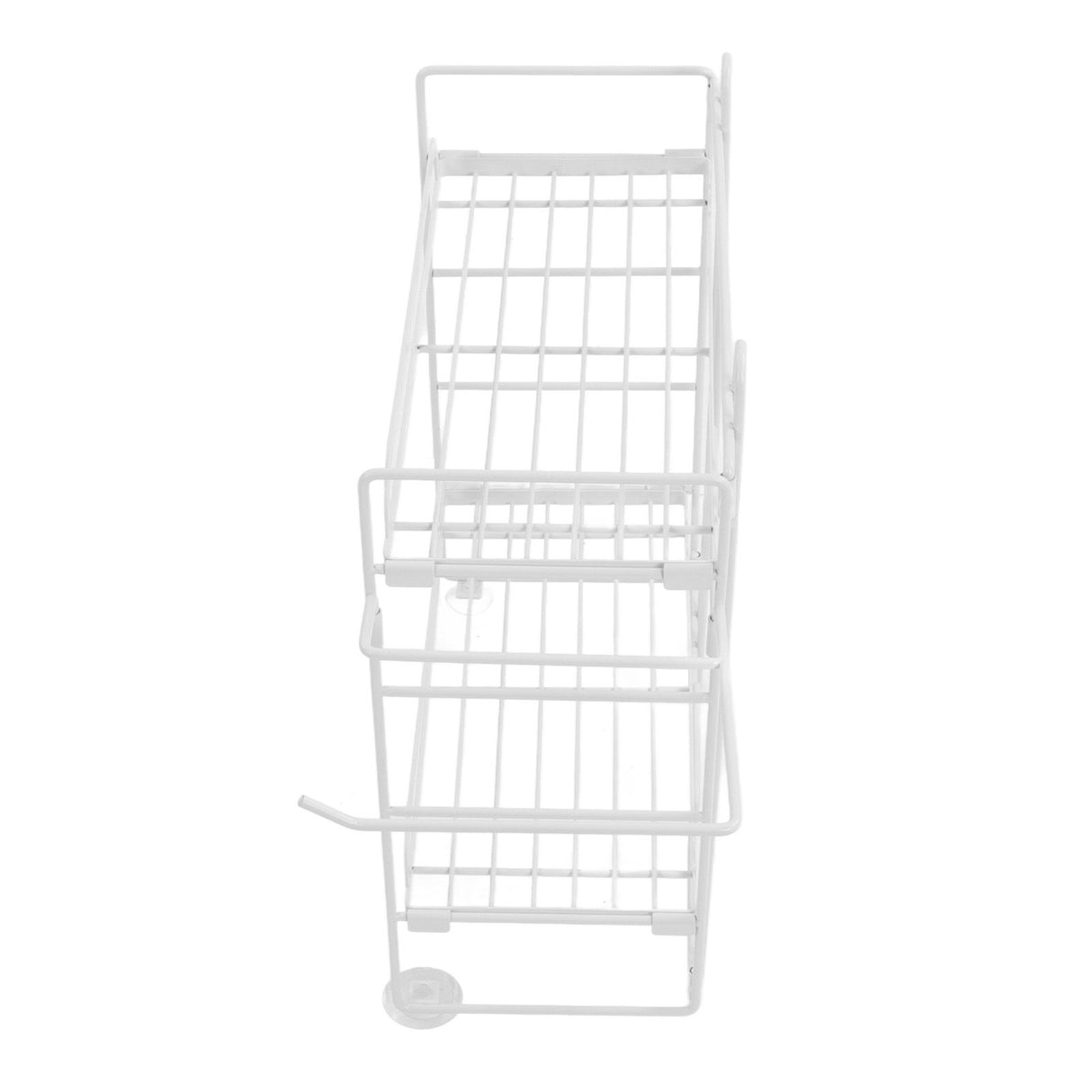 Toilet Storage Shelves Iron Wall Mounted 2 Layers Foldable Grid Home Decoration with Hooks for Bathroom White