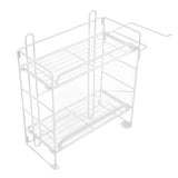 Toilet Storage Shelves Iron Wall Mounted 2 Layers Foldable Grid Home Decoration with Hooks for Bathroom White