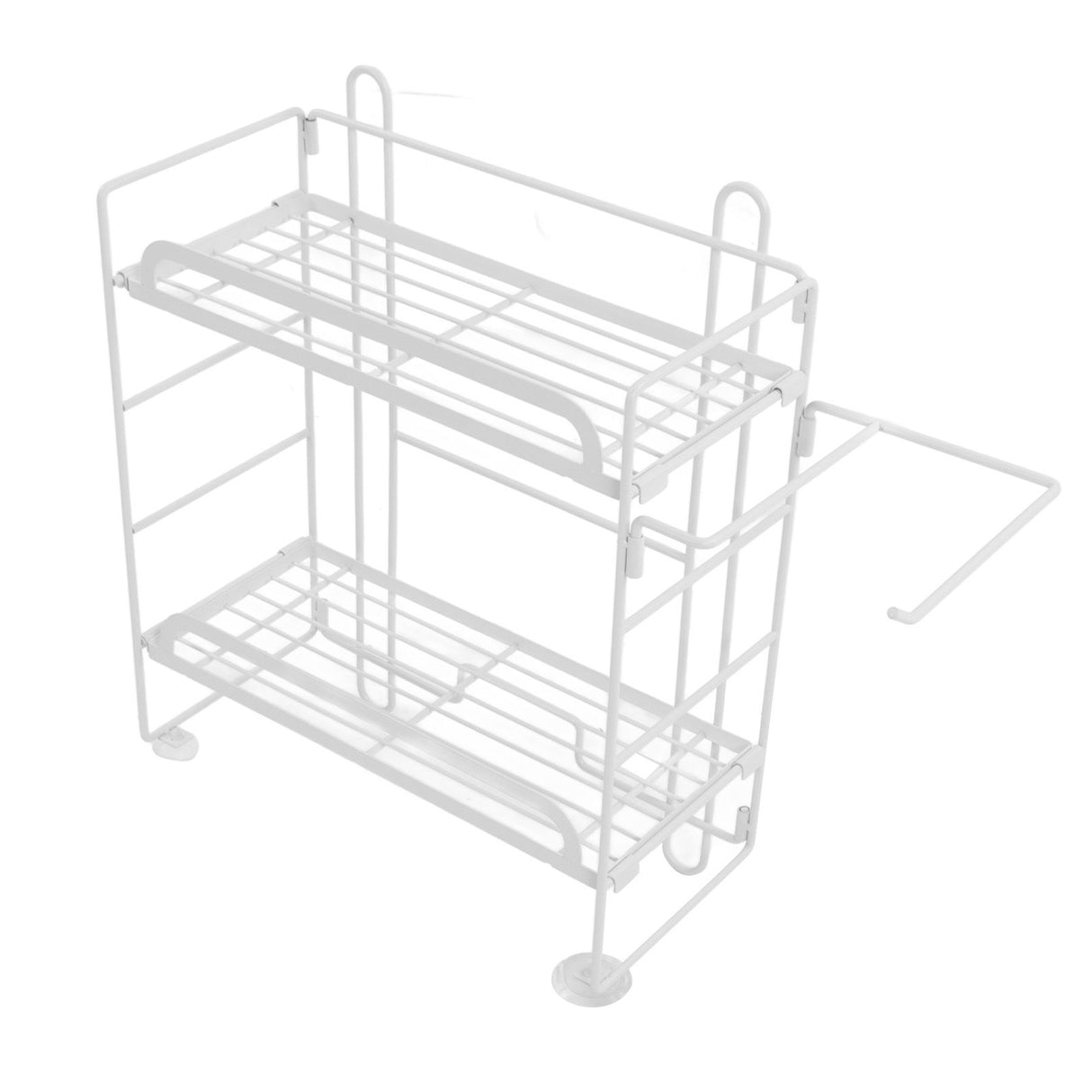 Toilet Storage Shelves Iron Wall Mounted 2 Layers Foldable Grid Home Decoration with Hooks for Bathroom White