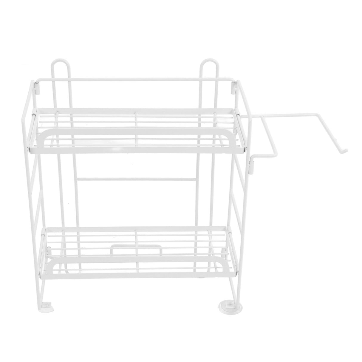 Toilet Storage Shelves Iron Wall Mounted 2 Layers Foldable Grid Home Decoration with Hooks for Bathroom White