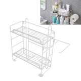 Toilet Storage Shelves Iron Wall Mounted 2 Layers Foldable Grid Home Decoration with Hooks for Bathroom White