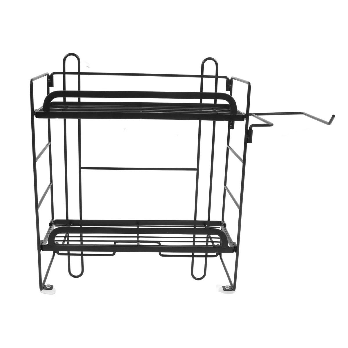 Toilet Storage Shelves Iron Wall Mounted 2 Layers Foldable Grid Home Decoration with Hooks for Bathroom Black