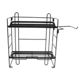 Toilet Storage Shelves Iron Wall Mounted 2 Layers Foldable Grid Home Decoration with Hooks for Bathroom Black