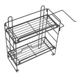 Toilet Storage Shelves Iron Wall Mounted 2 Layers Foldable Grid Home Decoration with Hooks for Bathroom Black