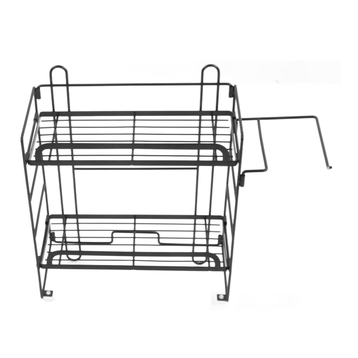 Toilet Storage Shelves Iron Wall Mounted 2 Layers Foldable Grid Home Decoration with Hooks for Bathroom Black
