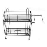 Toilet Storage Shelves Iron Wall Mounted 2 Layers Foldable Grid Home Decoration with Hooks for Bathroom Black - Top-Down View