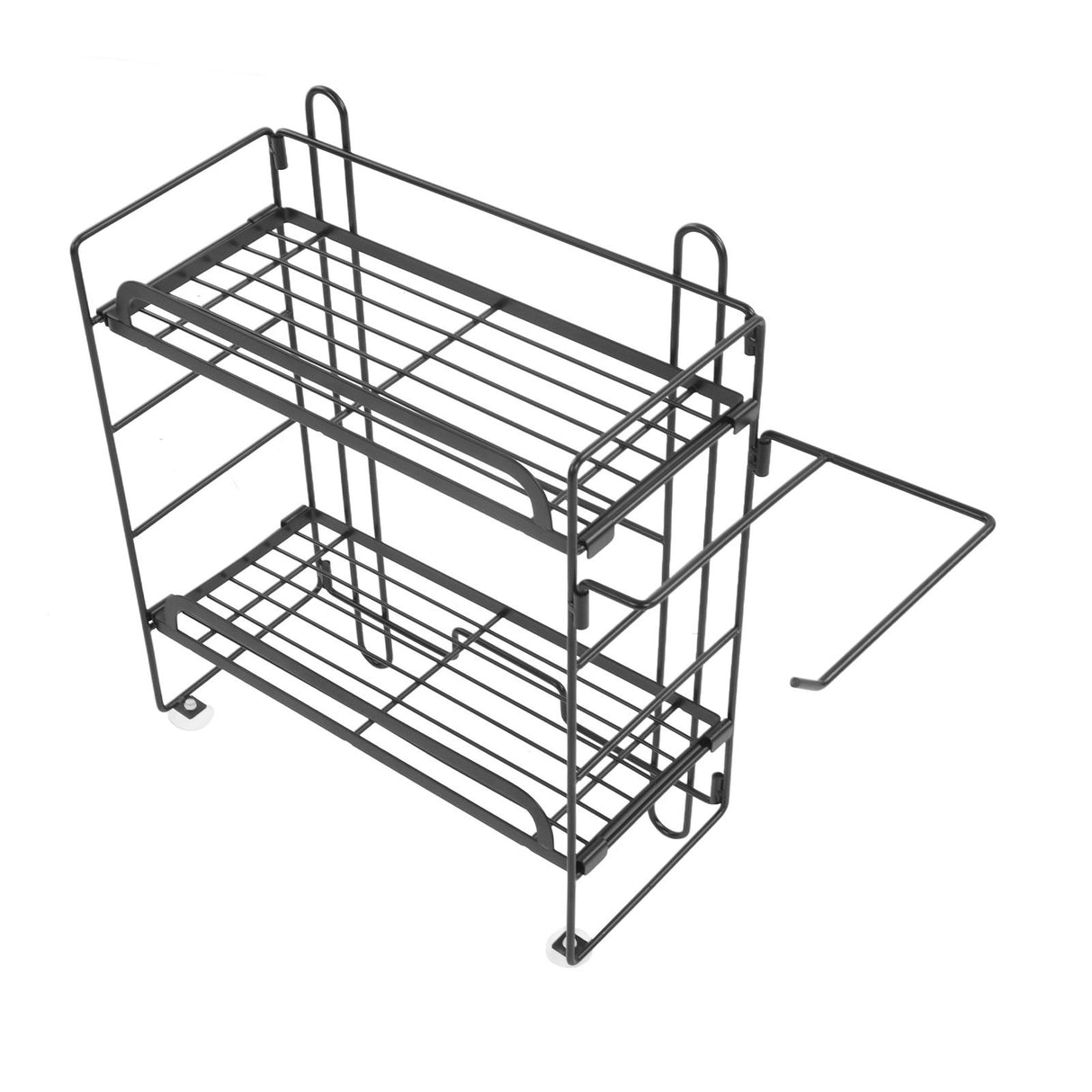 Toilet Storage Shelves Iron Wall Mounted 2 Layers Foldable Grid Home Decoration with Hooks for Bathroom Black