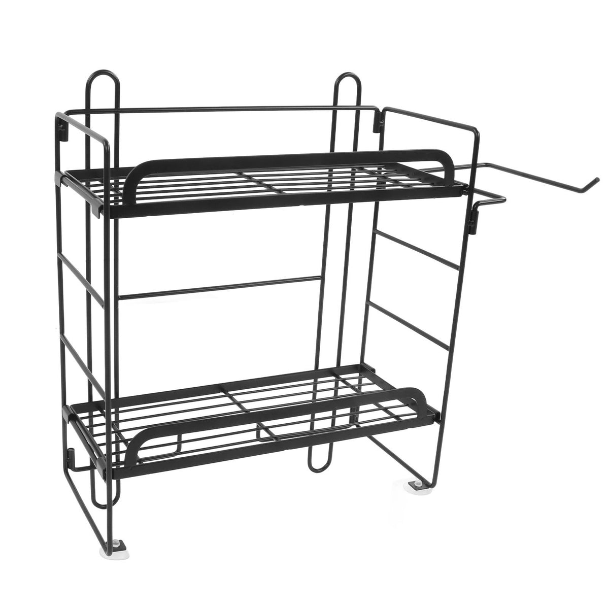 Toilet Storage Shelves Iron Wall Mounted 2 Layers Foldable Grid Home Decoration with Hooks for Bathroom Black
