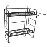 Toilet Storage Shelves Iron Wall Mounted 2 Layers Foldable Grid Home Decoration with Hooks for Bathroom Black - Rear View