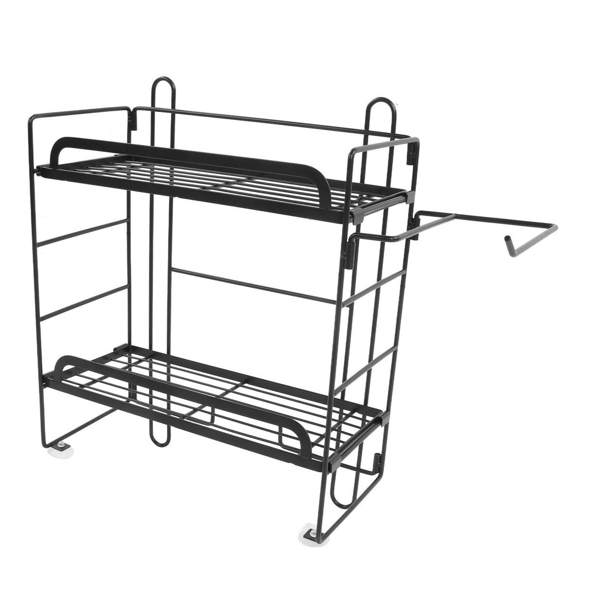 Toilet Storage Shelves Iron Wall Mounted 2 Layers Foldable Grid Home Decoration with Hooks for Bathroom Black