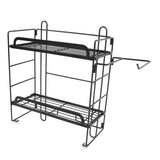 Toilet Storage Shelves Iron Wall Mounted 2 Layers Foldable Grid Home Decoration with Hooks for Bathroom Black - Close-Up Angle