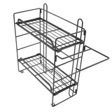 Toilet Storage Shelves Iron Wall Mounted 2 Layers Foldable Grid Home Decoration with Hooks for Bathroom Black