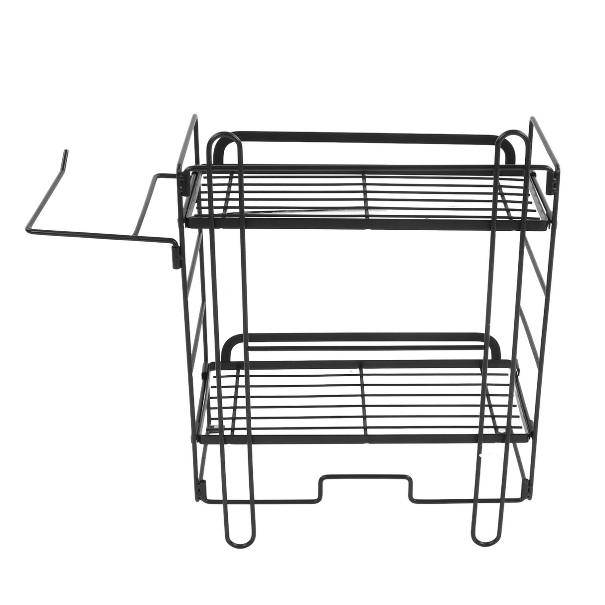 Toilet Storage Shelves Iron Wall Mounted 2 Layers Foldable Grid Home Decoration with Hooks for Bathroom Black