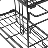 Toilet Storage Shelves Iron Wall Mounted 2 Layers Foldable Grid Home Decoration with Hooks for Bathroom Black