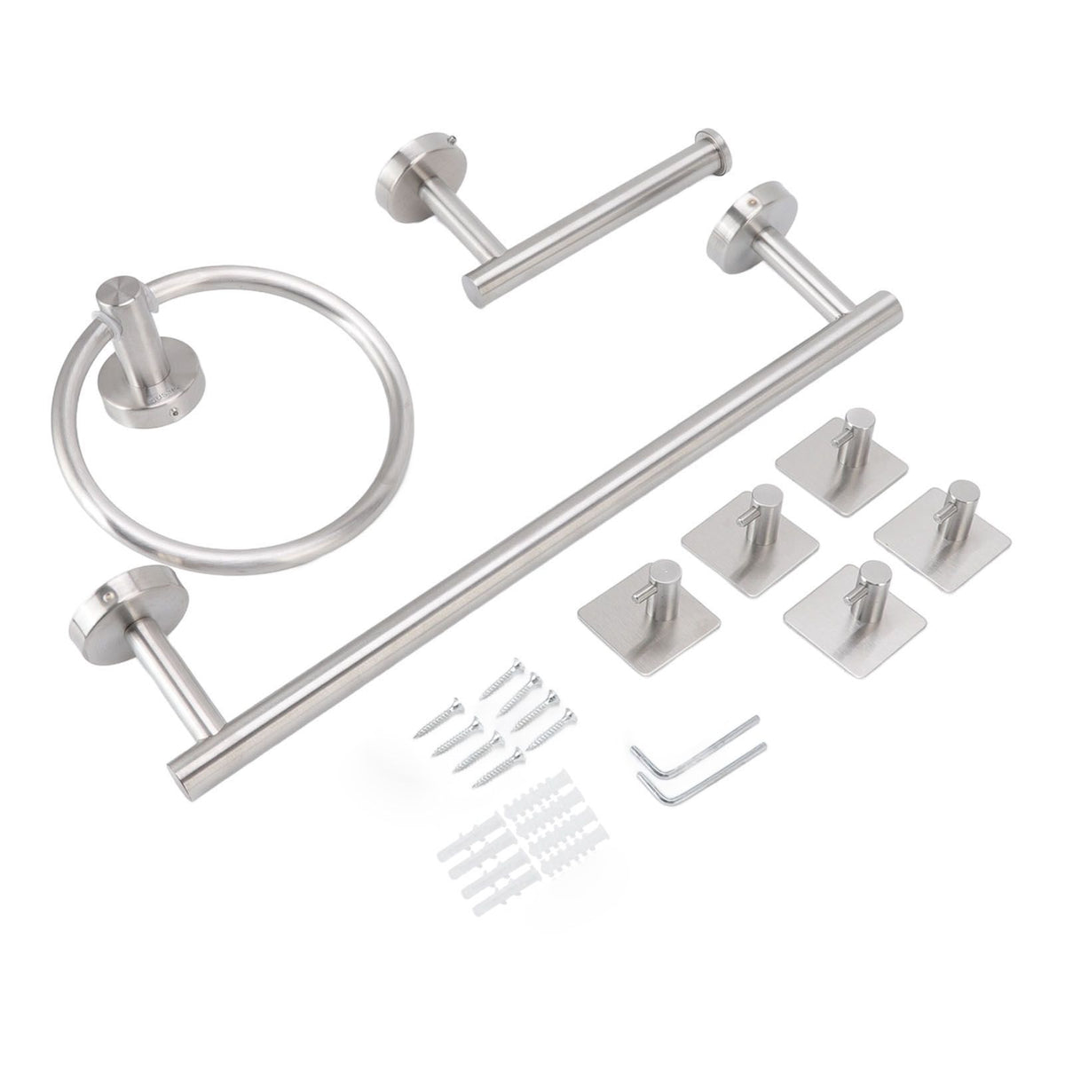 Bathroom Hardware Set with Towel Rings Towel Bar Tissue Holder 5 Hooks 304 Stainless Steel Bathroom Accessories Set