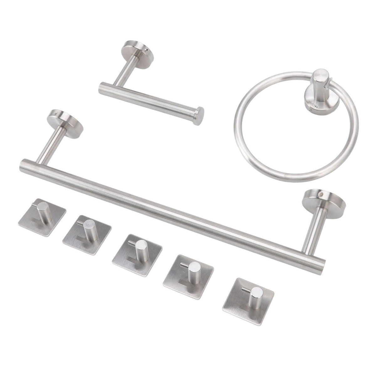 Bathroom Hardware Set with Towel Rings Towel Bar Tissue Holder 5 Hooks 304 Stainless Steel Bathroom Accessories Set