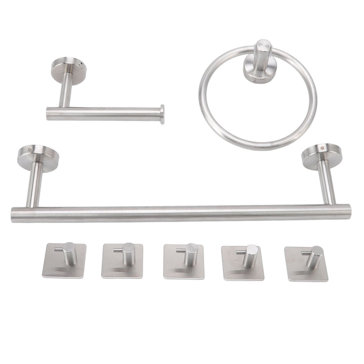 Bathroom Hardware Set with Towel Rings Towel Bar Tissue Holder 5 Hooks 304 Stainless Steel Bathroom Accessories Set