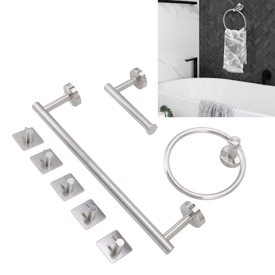 Bathroom Hardware Set with Towel Rings Towel Bar Tissue Holder 5 Hooks 304 Stainless Steel Bathroom Accessories Set
