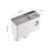 Wall Mounted Toothbrush Holder Multi Function Magnetic Absorption Bathroom Storage Rack with Drawer Toothpaste Dispenser 2 Cup Gray (24.4x11.3x20cm/9.6x4.4x7.9in) - Front View