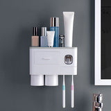 Wall Mounted Toothbrush Holder Multi Function Magnetic Absorption Bathroom Storage Rack with Drawer Toothpaste Dispenser 2 Cup Gray (24.4x11.3x20cm/9.6x4.4x7.9in)