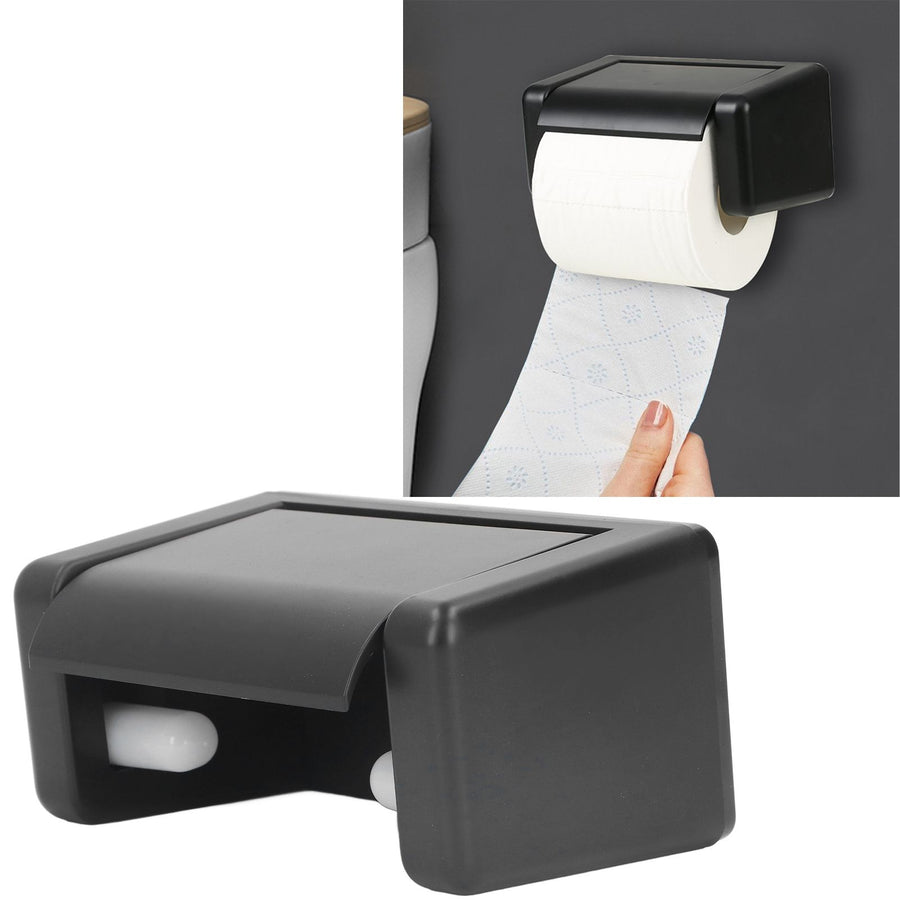 Toilet Roll Paper Holder Plastic Black Wall Mounted Self Adhesive No Punching Container for Bathroom Kitchen
