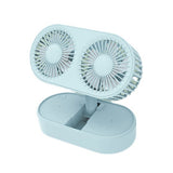 Desktop Double Blade Small Fan USB Mini Folding Desktop 2 Head Fan for Student Office Folding Dual Motor Blue