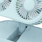 Desktop Double Blade Small Fan USB Mini Folding Desktop 2 Head Fan for Student Office Folding Dual Motor Blue
