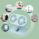 Desktop Double Blade Small Fan USB Mini Folding Desktop 2 Head Fan for Student Office Folding Dual Motor Blue - Rear View