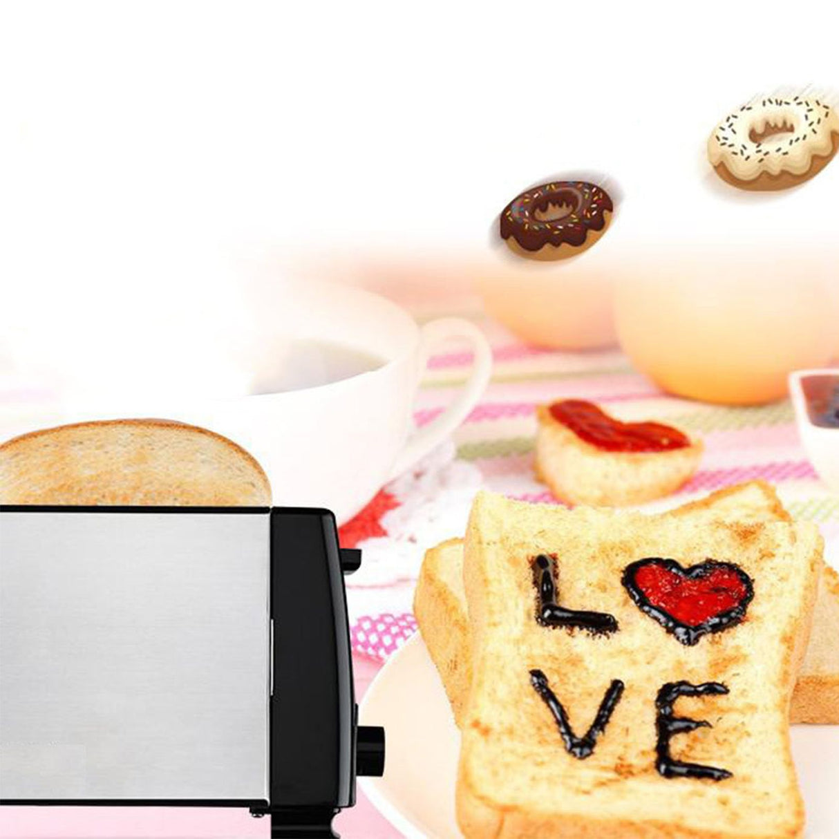 BH 002 Automatic Toaster Multifunctional 2 Slice Toaster Home Breakfast Machine AC 220V Black