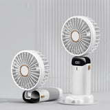 Folding Fan USB Digital Display Handheld Ergonomic Handle ABS PC Small Portable Fan for Outdoor White 3000M with Aroma Piece and Lanyard