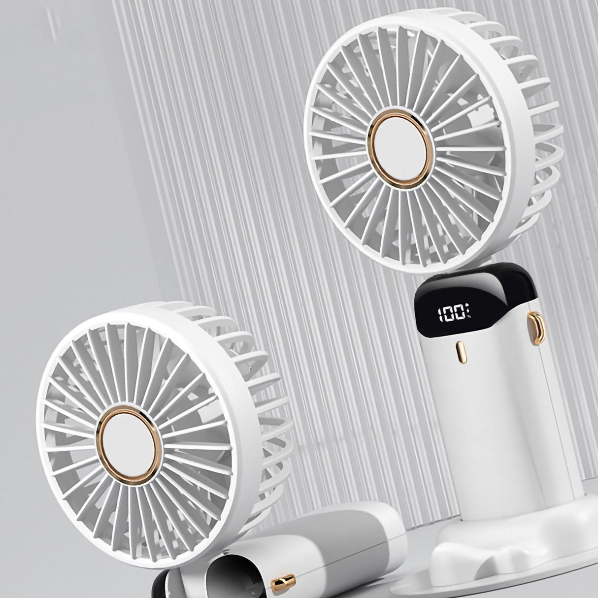 Folding Fan USB Digital Display Handheld Ergonomic Handle ABS PC Small Portable Fan for Outdoor White 3000M with Aroma Piece and Lanyard