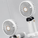 Folding Fan USB Digital Display Handheld Ergonomic Handle ABS PC Small Portable Fan for Outdoor White 3000M with Aroma Piece and Lanyard - Front View
