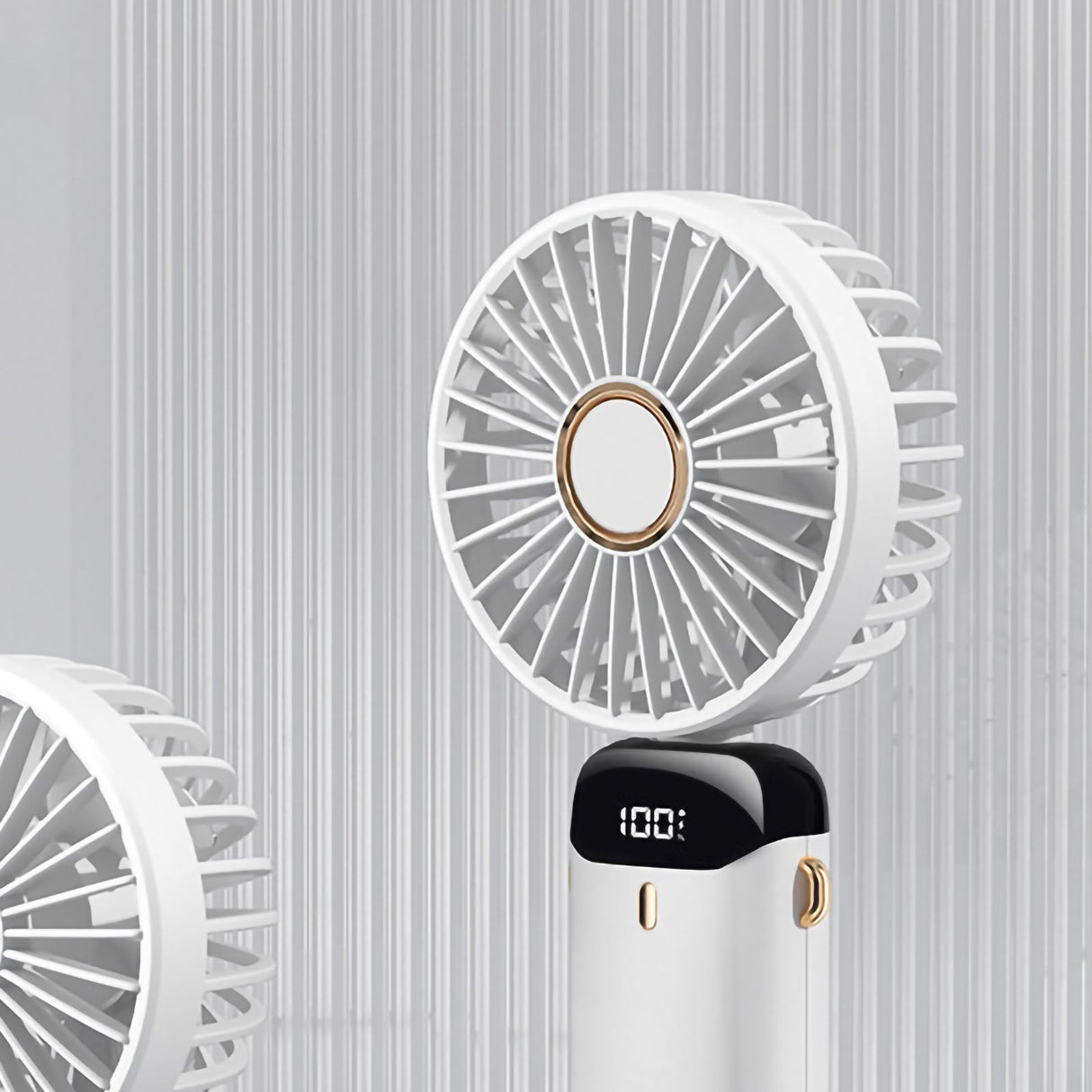 Folding Fan USB Digital Display Handheld Ergonomic Handle ABS PC Small Portable Fan for Outdoor White 3000M with Aroma Piece and Lanyard