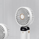 Folding Fan USB Digital Display Handheld Ergonomic Handle ABS PC Small Portable Fan for Outdoor White 3000M with Aroma Piece and Lanyard - Side View