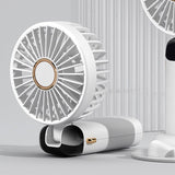 Folding Fan USB Digital Display Handheld Ergonomic Handle ABS PC Small Portable Fan for Outdoor White 3000M with Aroma Piece and Lanyard - Top-Down View