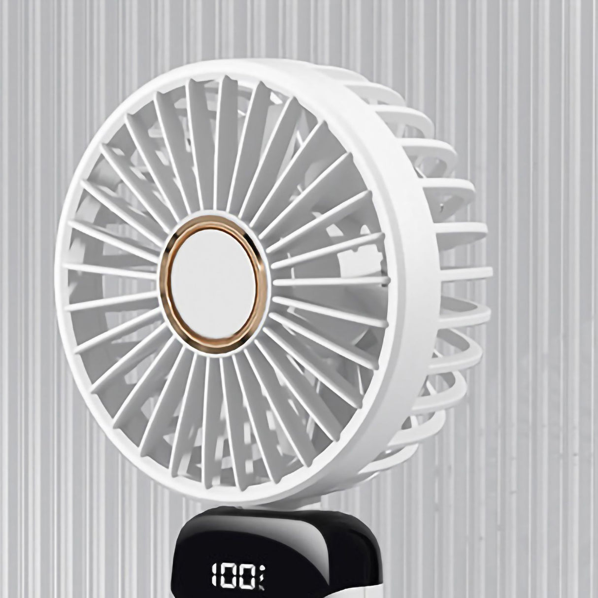 Folding Fan USB Digital Display Handheld Ergonomic Handle ABS PC Small Portable Fan for Outdoor White 3000M with Aroma Piece and Lanyard