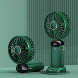 Folding Fan USB Digital Display Handheld Ergonomic Handle ABS PC Small Portable Fan for Outdoor Green 3000M with Aroma Piece and Lanyard