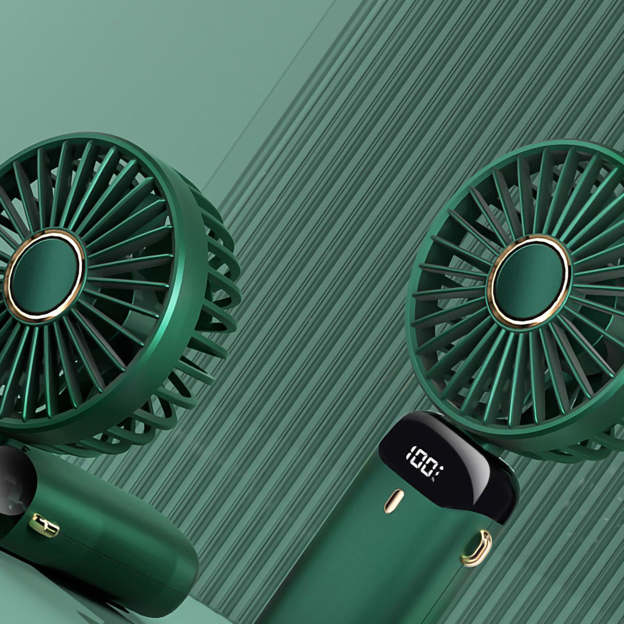 Folding Fan USB Digital Display Handheld Ergonomic Handle ABS PC Small Portable Fan for Outdoor Green 3000M with Aroma Piece and Lanyard