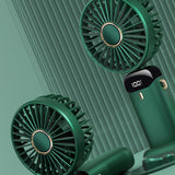Folding Fan USB Digital Display Handheld Ergonomic Handle ABS PC Small Portable Fan for Outdoor Green 3000M with Aroma Piece and Lanyard - Side View