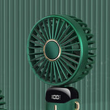 Folding Fan USB Digital Display Handheld Ergonomic Handle ABS PC Small Portable Fan for Outdoor Green 3000M with Aroma Piece and Lanyard