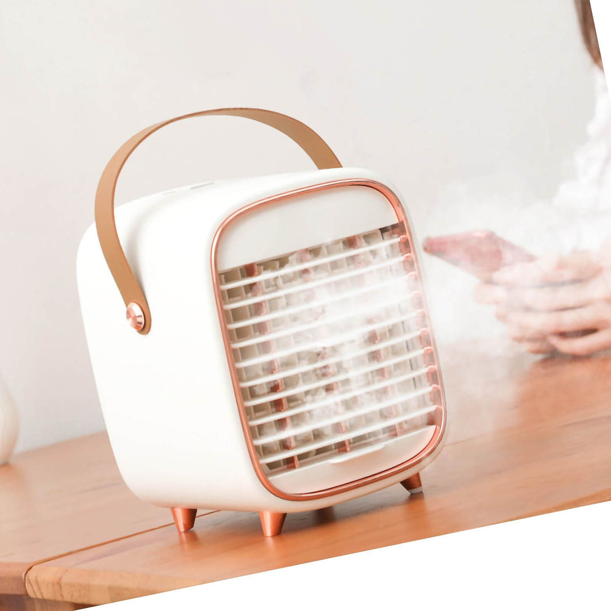 Air Conditioner Cooling Fan Silent USB Evaporative Cooler with Portable Carrying Strap for Home Office Car White