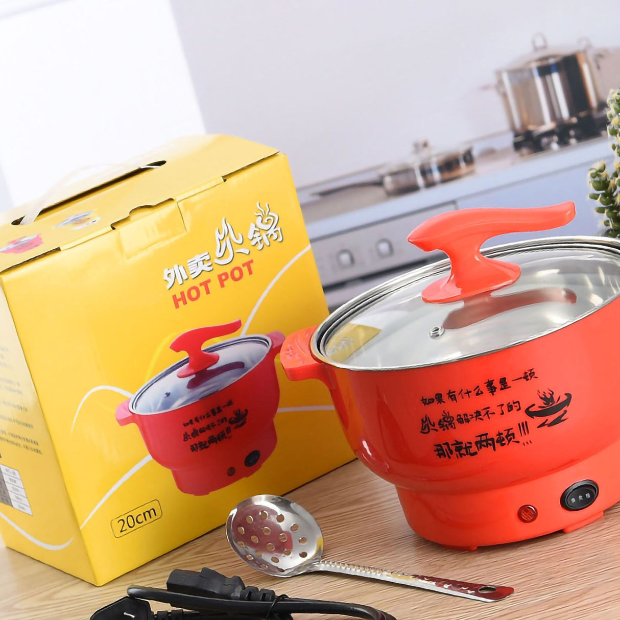 Electric Cooking Pot 1.8L 400 to 800W Stainless Steel Inner Wall 2 Modes Overheating Protection Electric Cooker Red