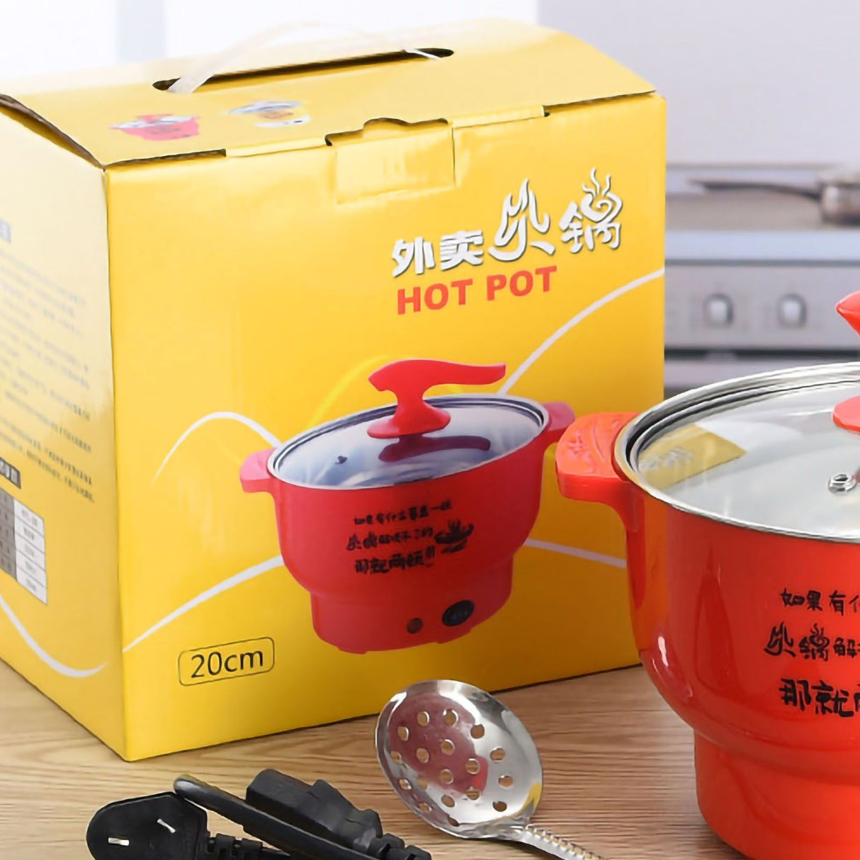 Electric Cooking Pot 1.8L 400 to 800W Stainless Steel Inner Wall 2 Modes Overheating Protection Electric Cooker Red