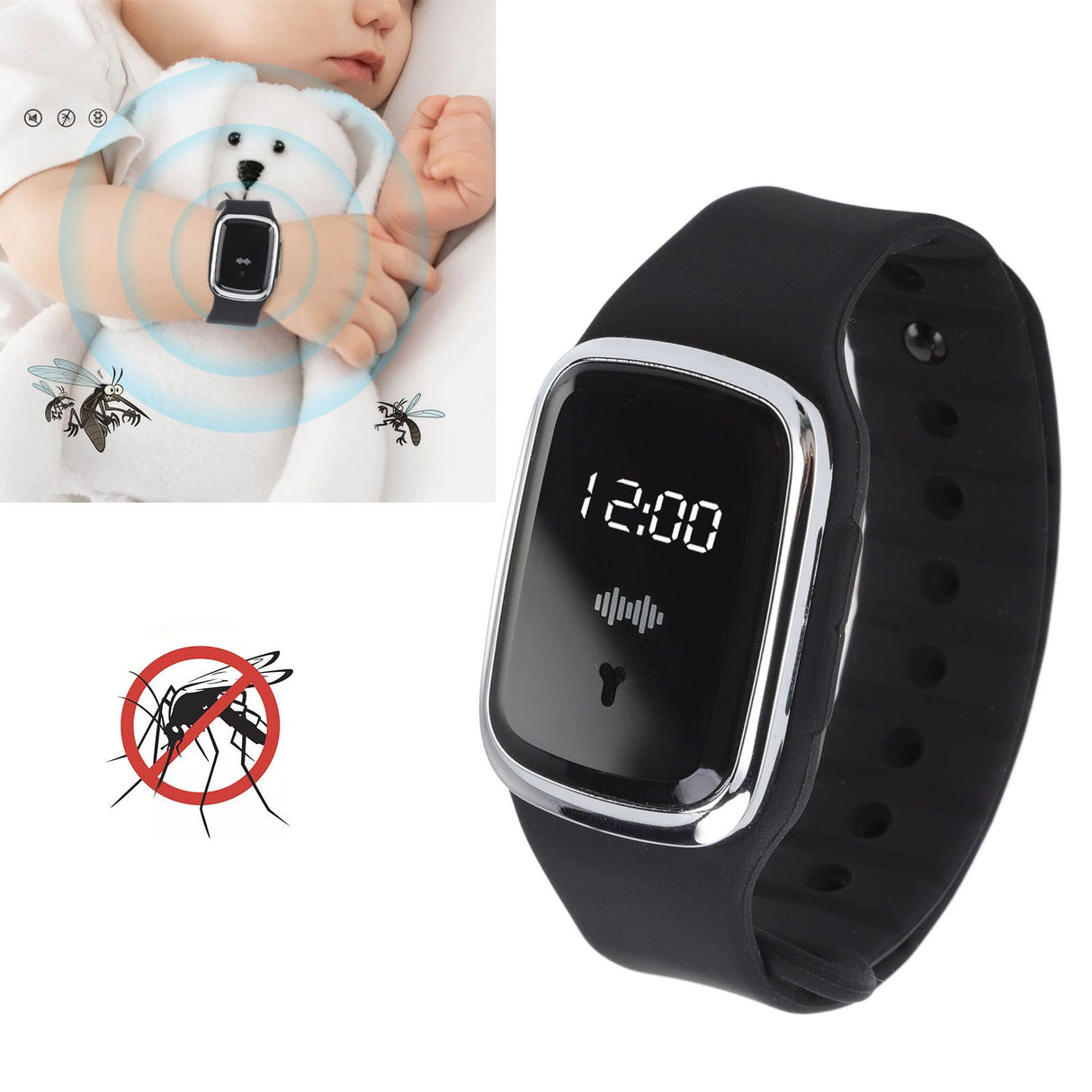 Ultrasonic Mosquito Repellent Bracelet Watch Adjustable Safe USB Mosquito Repellent Bracelet for Pregnant Woman Babies