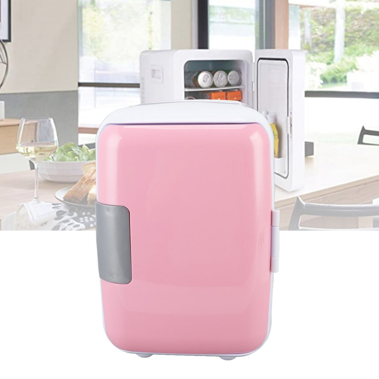 Car Fridge 4 Liters Durable ABS Cosmetic Storage Detachable Partition Portable Mini Fridge for Food Cosmetic Car Pink