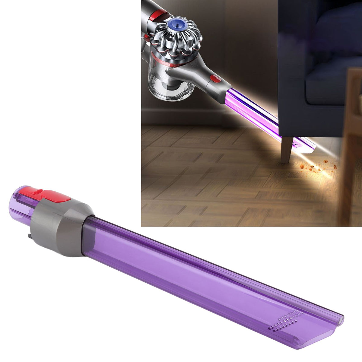 Vacuum Cleaner LED Narrow Slit Nozzle Crevice Tool Nozzle with Built in Lighting Beads for V7 V8 V10 V11